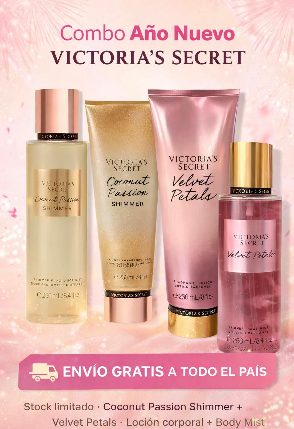 Combo Año Nuevo Victoria’s Secret – Coconut Passion Shimmer + Velvet Petals | Envío Gratis