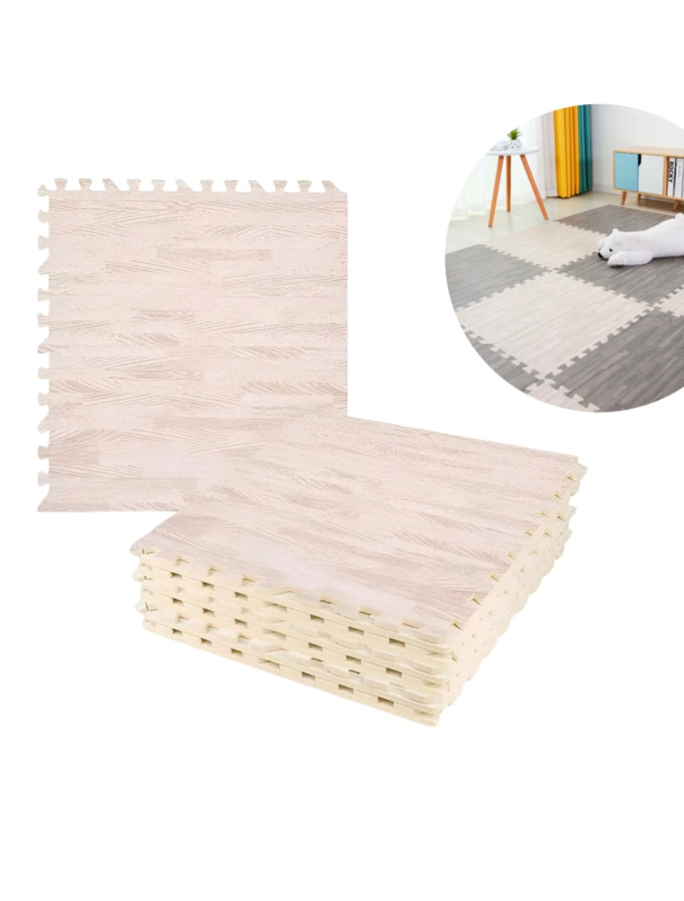 PLACA PISO DE GOMA SÍMIL MADERA 60X60 CRUDO PACK X4