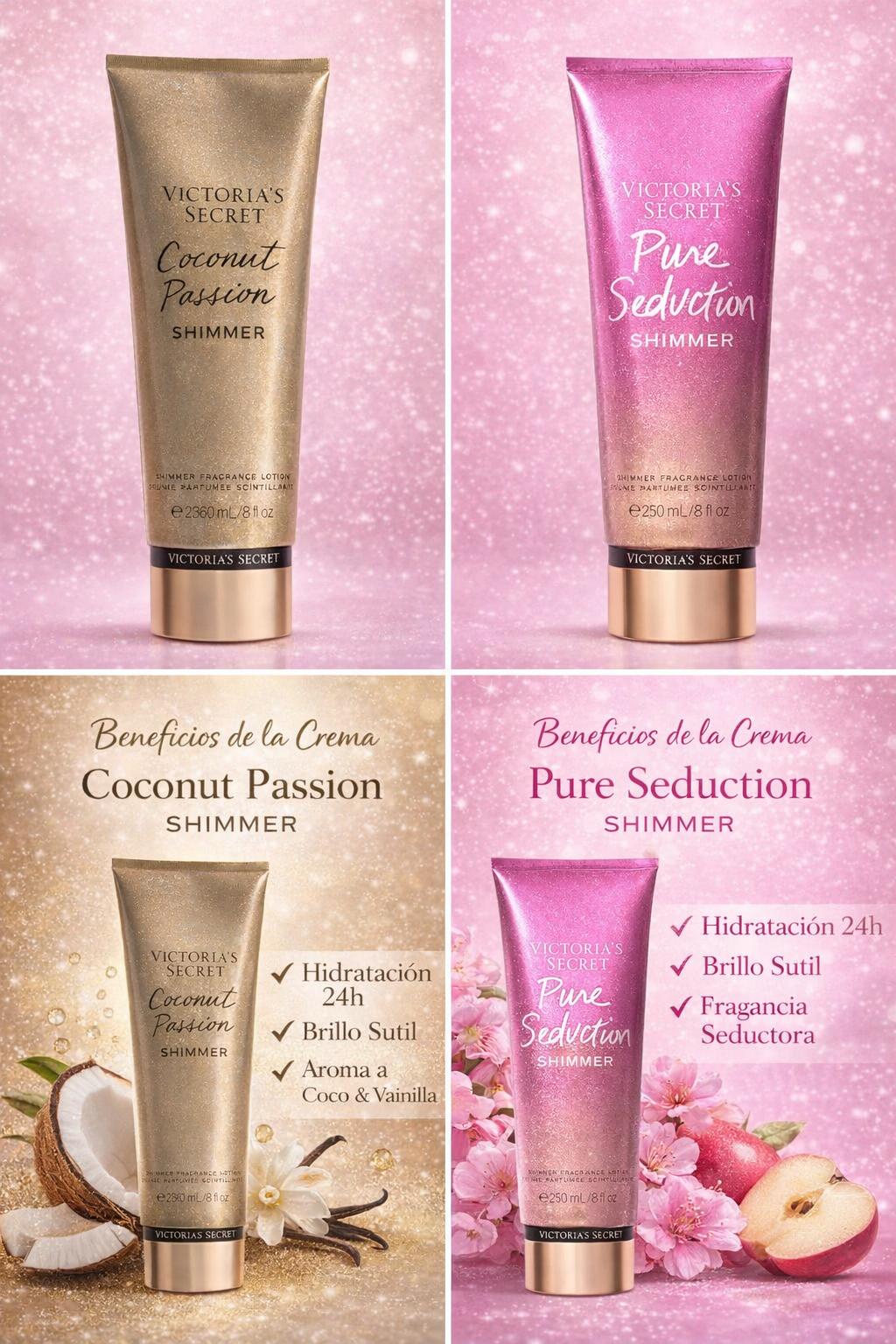 Combo Victoria’s Secret Shimmer – Coconut Passion + Pure Seduction (Loción + Body Mist)
